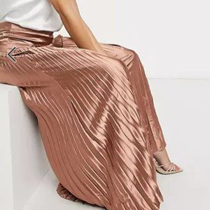 Vila Pleated Satin Maxi Skirt Bronze